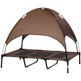 48" x 36" Elevated Portable Dog Cot Cooling Pet Bed with UV Protection Canopy Shade, Coffee
